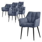 Ml - design 6x chaises salle  manger en tissu ponge bleu chaise cuisine assise rembourre fauteuil ...