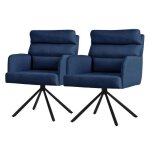 Ml - design 2x chaise de salle � manger bleu fonc� pivotante position voiture rembourr�e rev�tement polyester ...