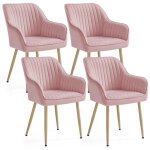 Chaise salle  manger - songmics - lot de 4 - velours - rose bonbon et dor clair