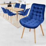 Chaise de salle  manger en velours - lot de 6 - style rtro - bleu - miadomodo