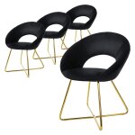 Ml - design 4x chaises de salle � manger en velours noir avec dossier en demi - coque rond fauteuil ergonomiqu ...
