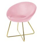 Ml - design chaise de salle � manger en velours rose avec dossier rond pieds en m�tal dor� ergonomique ...