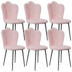 Chaise de salle  manger en velours rose - vivolilv - ptale dossier - pieds rglables - lot de 6