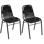 Chaises de salle  manger - vidaxl - lot de 2 - cuir vritable - noir - design contemporain