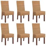 Chaises de salle  manger - vidaxl - lot de 6 - rotin naturel - bois massif - confortables