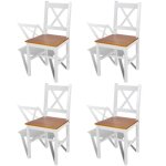 4 pcs chaise salle  manger en bois blanc et naturel 241513
