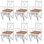 6 pcs chaise salle  manger en bois blanc et naturel 271497