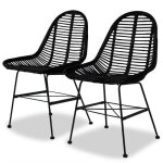 Chaises de salle  manger - vidaxl - noir rotin naturel - lot de 2 - ethnique - ailleurs