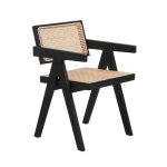 Chaise avec structure noire en bois assise et dossier en cannage naturel