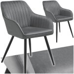 Chaises - tectake - lot de 2 fauteuils de salle � manger marylin aspect velours avec pieds en acier noir ...