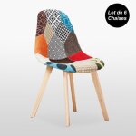 Lot de 6 chaises de salle  manger en tissu patchwork tulip - vintage et moderne pieds en bois - salle ...