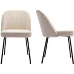 Lot de 2 chaises de salle � manger en velours c�tel� beige pi�tement noir - olden