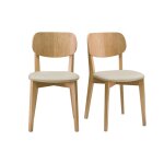 Miliboo - chaises vintage en bois clair chêne et tissu beige (lot de 2) lucia Miliboo - chaises vintage en bois clair chêne et tissu beige (lot de 2) lucia