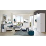 Chambre adulte complte coloris blanc rechampis verre blanc + chrome - dim : 140 x 200 cm
