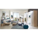 Chambre adulte complte imitation chne rechampis verre blanc + chrome - 140 x 200 cm