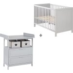 Chambre bb duo hamburg - roba - lit bb 60x120 - commode  langer - gris - hauteur rglable