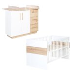 Chambre bb duo lion - roba - lit volutif 70x140 cm - blanc - dcor bois
