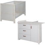 Chambre bb duo mila - roba - lit 70x140 cm + commode  langer - gris clair - chne blanchi
