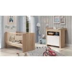 Chambre bb duo pia - lit 70x140 cm + commode  langer 2 portes - dcor chne sonoma et blanc mat - ...