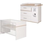 Chambre bb duo pia roba - lit volutif 70x140 + commode  langer - blanc / chne san remo