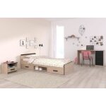 Chambre complte enfant 3 pices zodiac - lit + chevet + bureau - dcor chne / noir - parisot