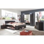 Chambre  coucher complte adulte dallas (lit 160x200 cm queen size + 2 chevets + armoire + commode) ...