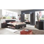 Chambre  coucher complte adulte dallas (lit 160x200 cm queen size + 2 chevets + armoire + commode) ...