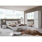 Chambre  coucher complte adulte (lit 140x190 cm + 2 chevets + armoire) coloris blanc - chrome brillant ...