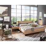 Chambre à coucher complète adulte (lit 140x200 cm + 2 chevets + commode) coloris chêne foncé Chambre à coucher complète adulte (lit 140x200 cm + 2 chevets + commode) coloris chêne foncé