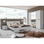 Chambre � coucher compl�te adulte (lit 140x200cm + 2 chevets + armoire) coloris blanc - chrome brillant ...