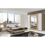 Chambre à coucher complète adulte (lit 160x200 cm + 2 chevets + armoire) coloris imitation chêne poutre ... Chambre à coucher complète adulte (lit 160x200 cm + 2 chevets + armoire) coloris imitation chêne poutre ...