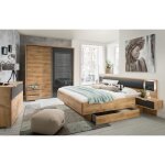 Chambre  coucher complte adulte (lit 160x200 cm queen size + 2 chevets + armoire + commode) imitation ...