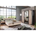Chambre à coucher complète adulte (lit 160x200cm + 2 chevets + armoire) coloris chêne Chambre à coucher complète adulte (lit 160x200cm + 2 chevets + armoire) coloris chêne
