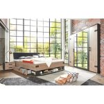 Chambre à coucher complète adulte (lit 160x200cm + 2 chevets + armoire) coloris imitation chêne - gris ... Chambre à coucher complète adulte (lit 160x200cm + 2 chevets + armoire) coloris imitation chêne - gris ...