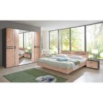Chambre  coucher complte adulte (lit 180 x 200 + 2 chevets + armoire) coloris effet bois