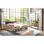 Chambre à coucher complète adulte (lit 180 x 200cm + 2 chevets + armoire) coloris imitation chêne - gris ... Chambre à coucher complète adulte (lit 180 x 200cm + 2 chevets + armoire) coloris imitation chêne - gris ...