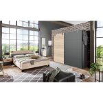 Chambre à coucher complète adulte (lit 180x200 cm + 2 chevets + armoire + commode) coloris chêne Chambre à coucher complète adulte (lit 180x200 cm + 2 chevets + armoire + commode) coloris chêne