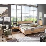 Chambre à coucher complète adulte (lit 180x200 cm + 2 chevets + commode) coloris chêne foncé Chambre à coucher complète adulte (lit 180x200 cm + 2 chevets + commode) coloris chêne foncé