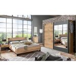 Chambre  coucher complte adulte (lit 180x200cm + 2 chevets + armoire + commode) coloris chne fonc ...