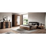 Chambre complète fox ? lit coffre 180x200 sommier inclus armoire commode chevets ? chêne foncé Chambre complète fox ? lit coffre 180x200 sommier inclus armoire commode chevets ? chêne foncé
