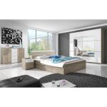 Chambre  coucher eos : armoire lit 160x200 commodes chevets. couleur chne clair et blanc 200 marron ...