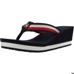 Chanclas mujer mod�le chaussure tommy hilfiger mod�le corp mid wedge beach san - coleur bleu