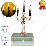 Chandelier - halloween - squelette - 3 bougies - noir et beige - dcoration intrieure