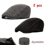 Chapeau bret en laine pour hommes rtro classique ajustable imprim rayures - gris - 2 pices