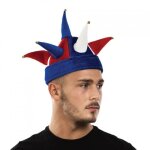 Chapeau de bouffon tricolore en velours - ptit clown - accessoire de d�guisement pour adulte