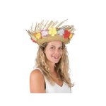 Chapeau de paille hawaen avec ceinture de fleurs multicolores - ptit clown - accessoire de dguisement ...