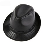 Chapeau plat en cuir panama fedora homme - noir