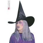 Chapeau de sorcire avec cheveux - widmann - accessoire de dguisement - noir et gris