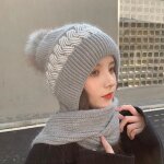 Chapeau tricot - bonnet et charpe - femme - gris - hiver chaud - protection des oreilles