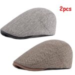 Chapeau - vitata - bret en laine pour hommes rtro classique - gris - imprim rayures - lot de 2